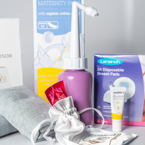 Innehållet i Mammaboxen Bas – omvårdnadsprodukter efter förlossning